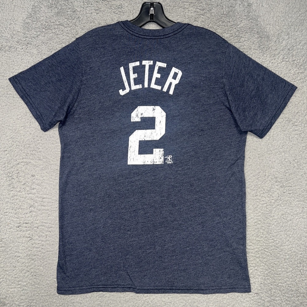 Majestic Threads New York Yankees Derek Jeter Men's L Gray #2 Tri-Blend 2-Sided